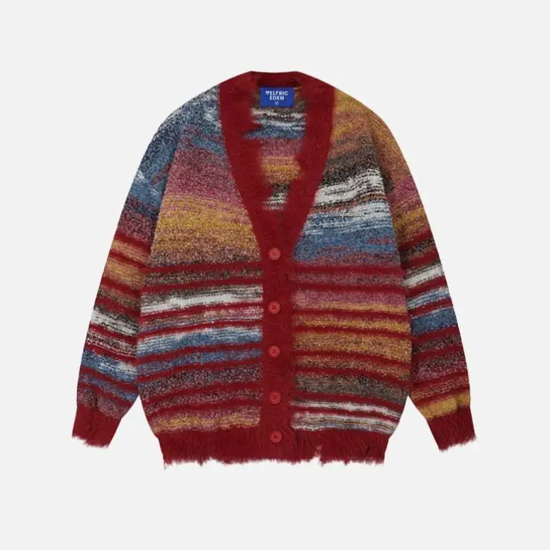 

Men's Knitted adient Tassel Stripe Sweater Ciwalk Collar Nine Sve Length Coolmax Fiber Nondeformable Inner Wear