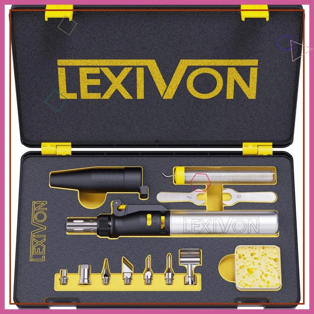 طقم مكواة لحام البيوتان اللاسلكي مع لهب قابل للتعديل و7 أطراف |   مكافئة 125 واط لمشاريع DIY