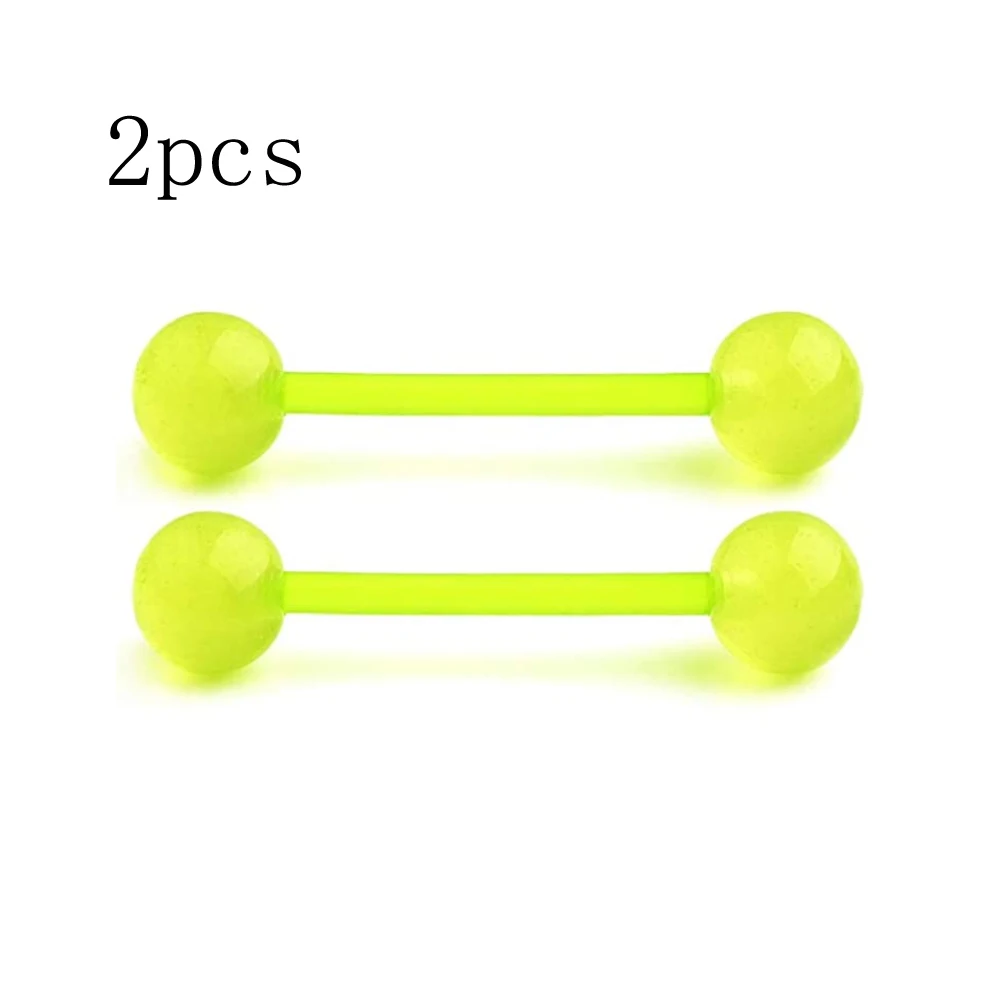 Plastic Tongue Rings Nipple Barbell Nipplerings Piercing Bioflex Flexible Glow in The Dark Ball Clear Tongue Piercing Retainer