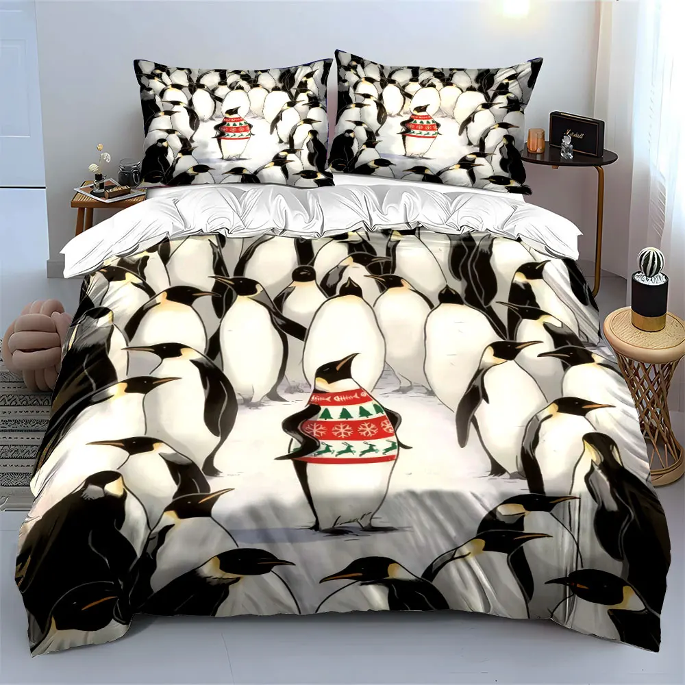 

"Penguin Holiday Set Decor" Soft Comfortable Duvet Cover Bedding Set Included 1*Duvet Cover & 2*Pillowcases, gift