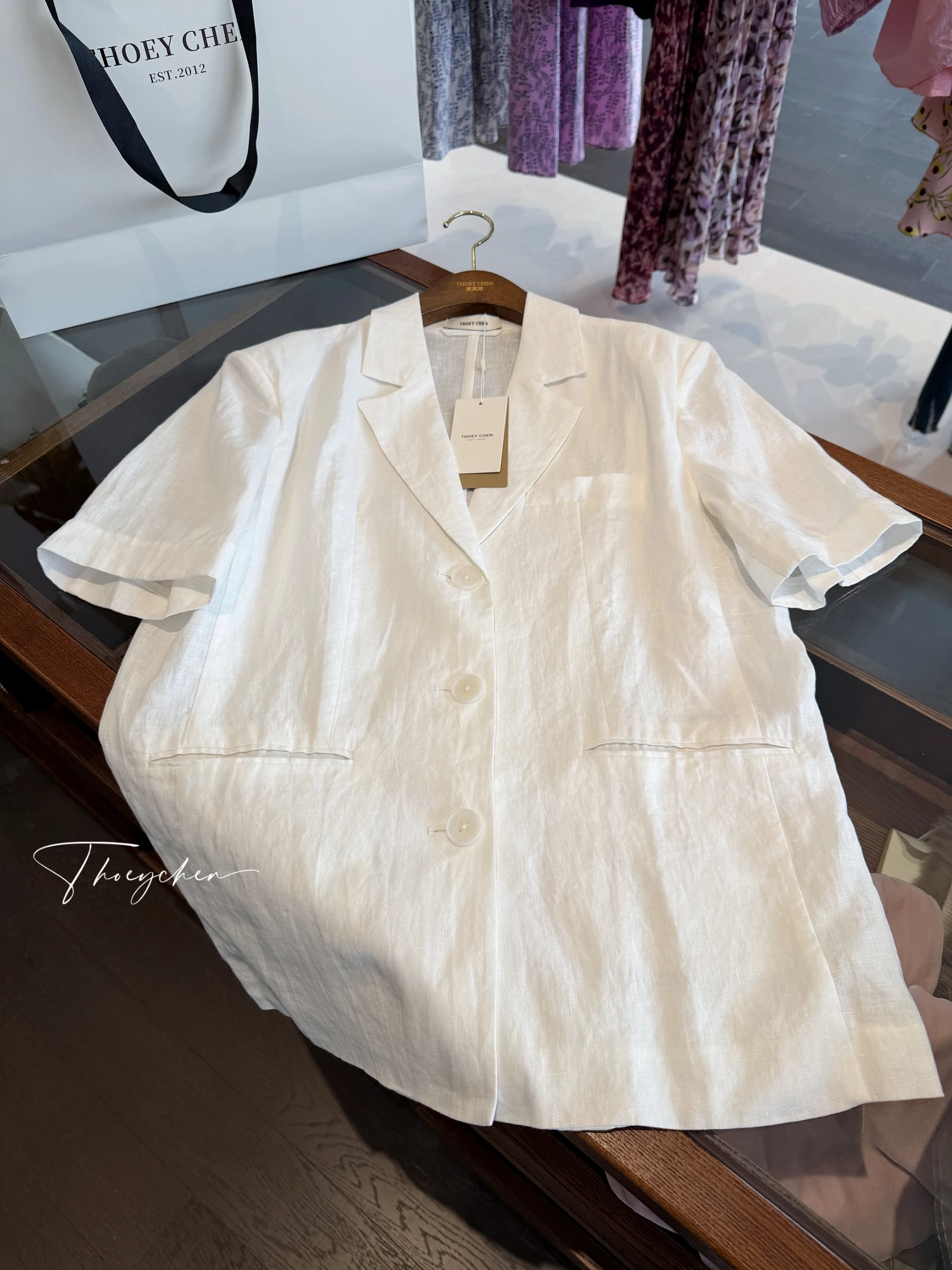 

White High-End Linen Short Sleeve Shirt Jacket Women's Summer Commute Artistic Vintage Style Korean Loose Fit with Pocket