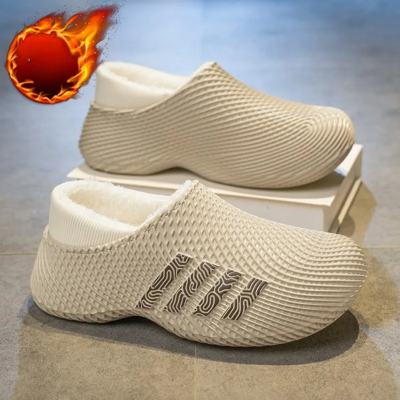 Men's Winter Warm Clogs Slippers Waterproof Fleece Lined Non-Slip Thick EVA Sole Closed Toe Indoor Outdoor Casual House Shoes