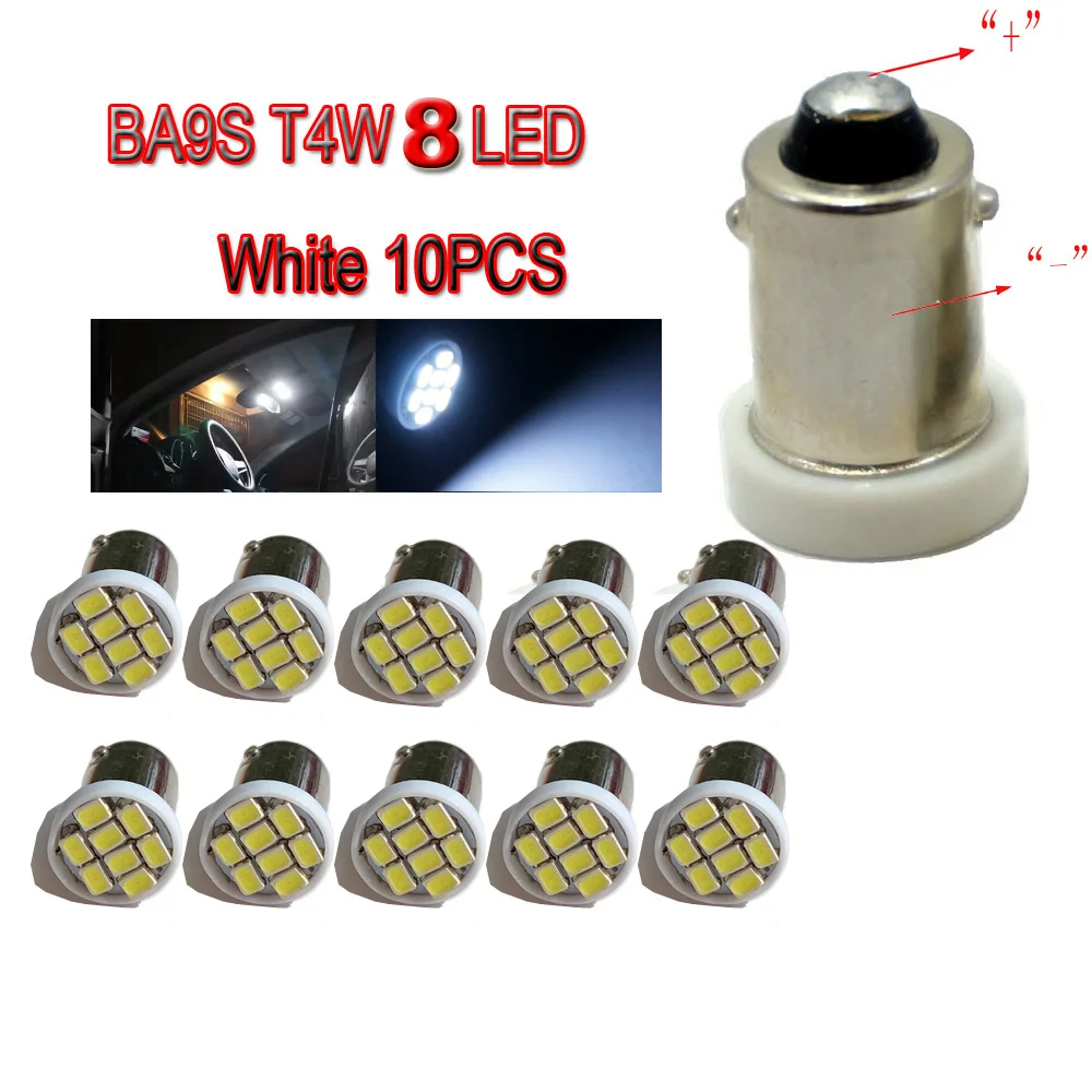 

10pcs T4W LED 8SMD 3020 Bulbs White For Car Rear Interior Light Auto License Plate Light Reading Lamp DC 12V