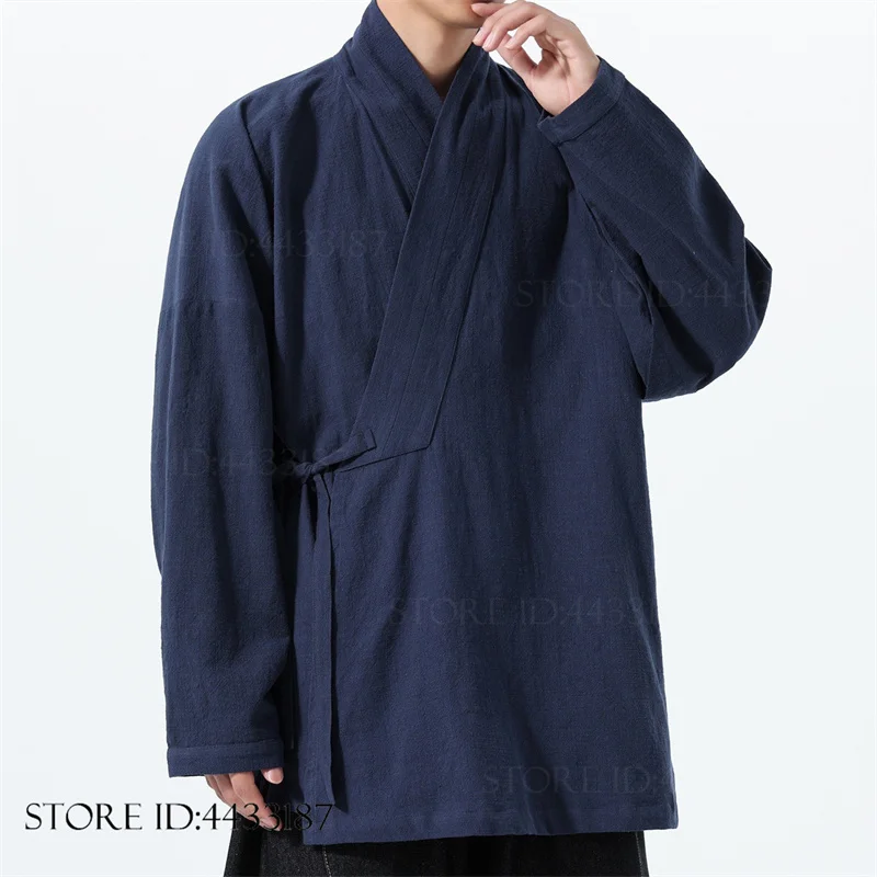 Plus Size 5XL Japanese Kimono Cardigan Yukata Haori Mens Jacket Coat Retro Linen Kongfu Tops Outwear Harajuku Samurai Costume
