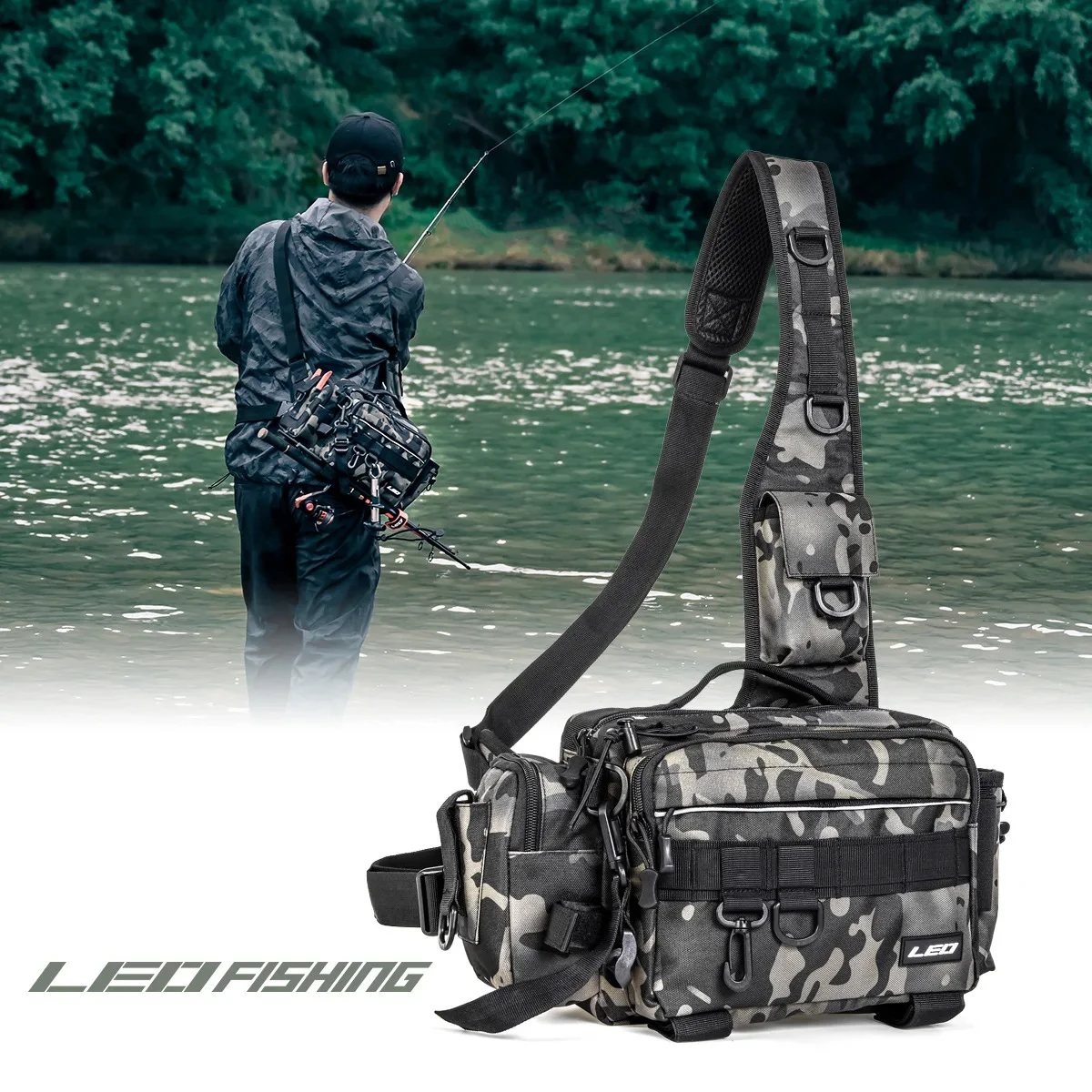 

LEO Multifunctional Fishing Tackle Bags Single Shoulder Crossbody Bag Waist Pack Fish Lures Gear Utility Storage Fishing Bag