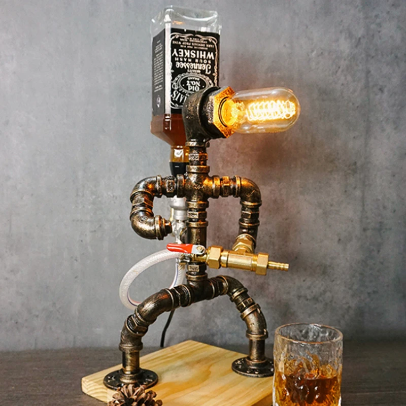 Robot Industrial Style Retro Table Lamp Cafe Restaurant Bar Counter Decorative Ornaments Wine Rack Liquor Divider