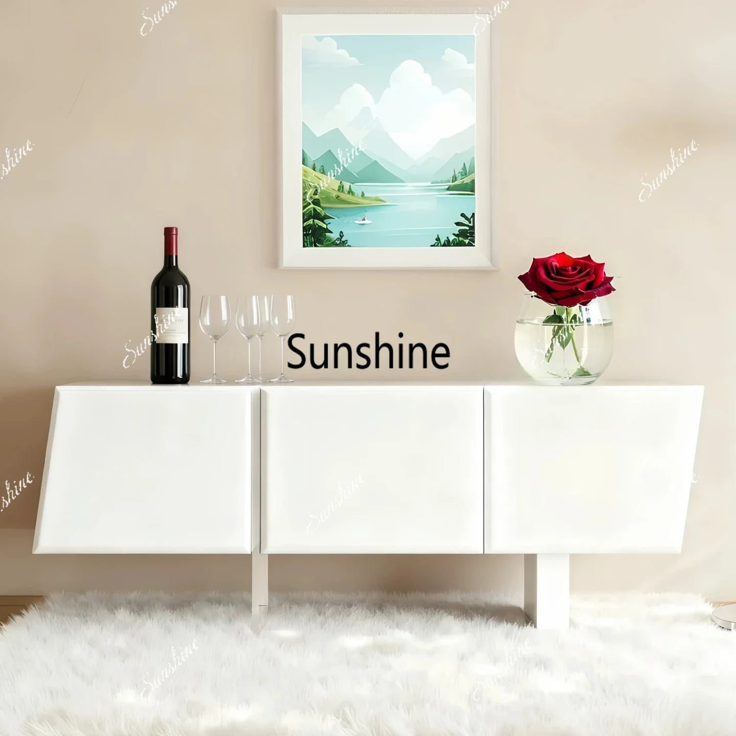 

Modern simple red paint dining side cabinet entrance entrance cabinet
