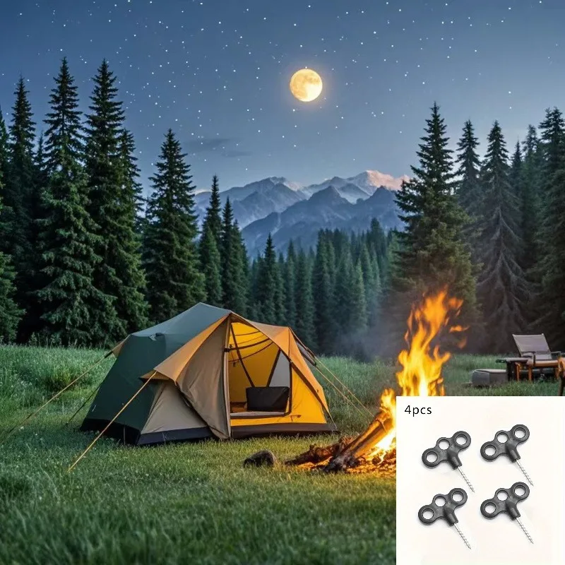 8pcs Outdoor Plastic Floor Nails, Tent Nails, Camping Windbreak Rope Fasteners, Three-hole Stainless Steel Threaded Floor Nails