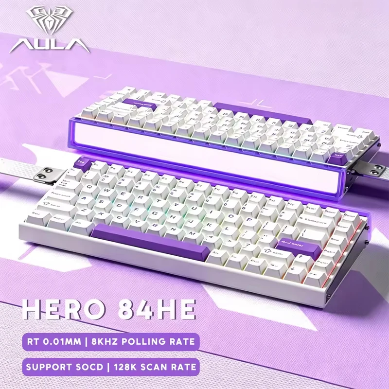 AULA HERO 84 HE Wired Mechanical Keyboard Music Rhythm RGB Backlit Magnetic Switch 8K Return Rate 128K Scan Rate Gaming Keyboard