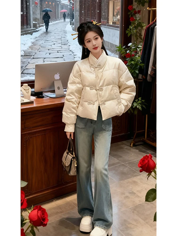 

New Chinese Retro Sle ort Cotton Jaet Women's Thiened Stand Collar Button up Coat Warm Design Sense Autumn Winter New...