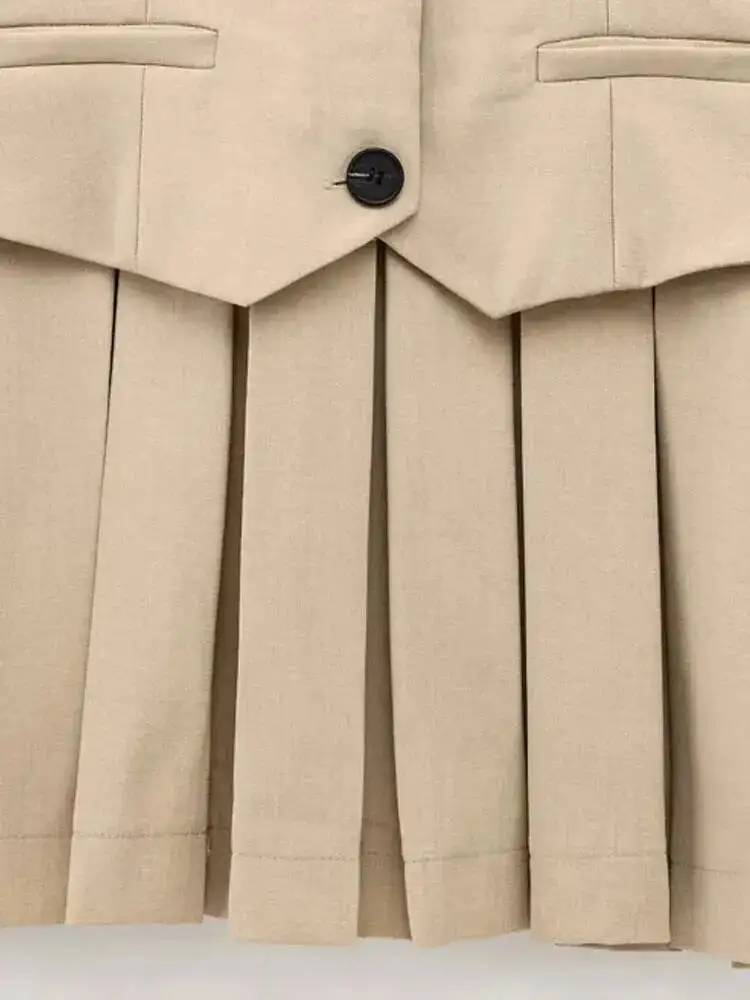 Women's V-Neck Sleeveless Pleated Mini Dress Fashion Front Button Female Vestidos Mujer Tank Mini Dress Tops 2025 New 5XX1