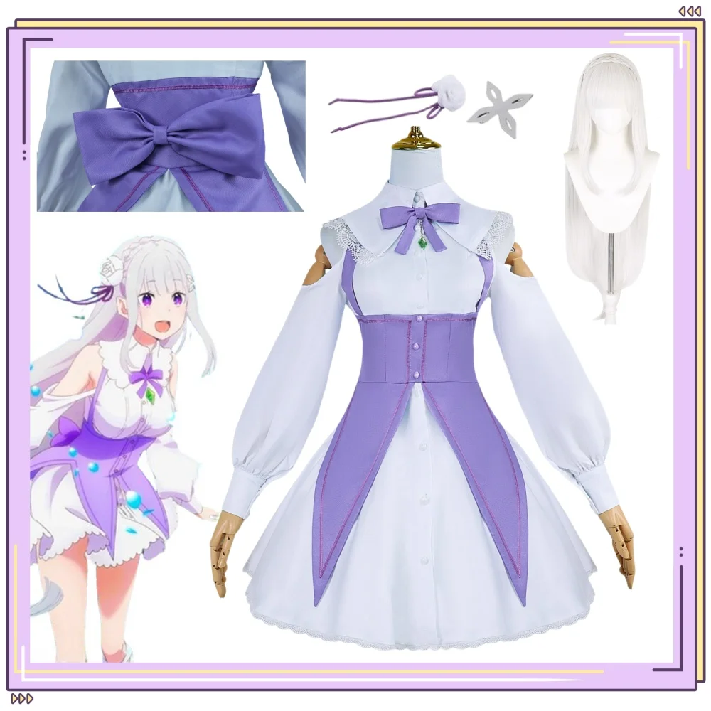 

Emilia Theater Edition Dating Dress Cosplay Anime Re Life In a Different World From Zero Costume Wig Emiria Halloween Party Suit