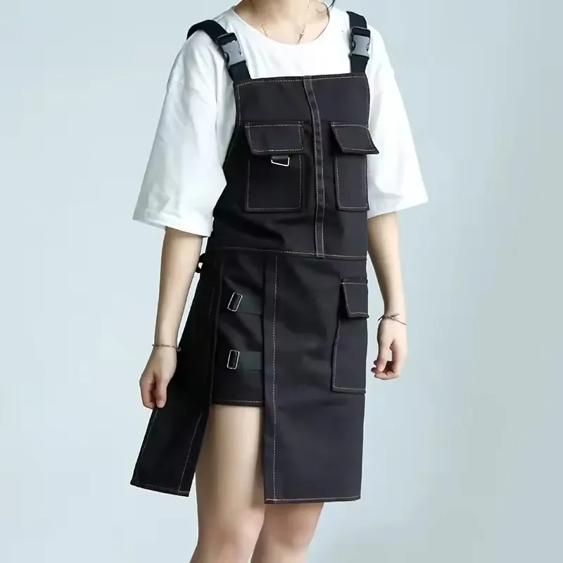 Fashion Apron Kitchen Restaurant Barber Bakery Cake Shop Canvas Overalls Flower Shop Black White Man Woman Multifunction Apron