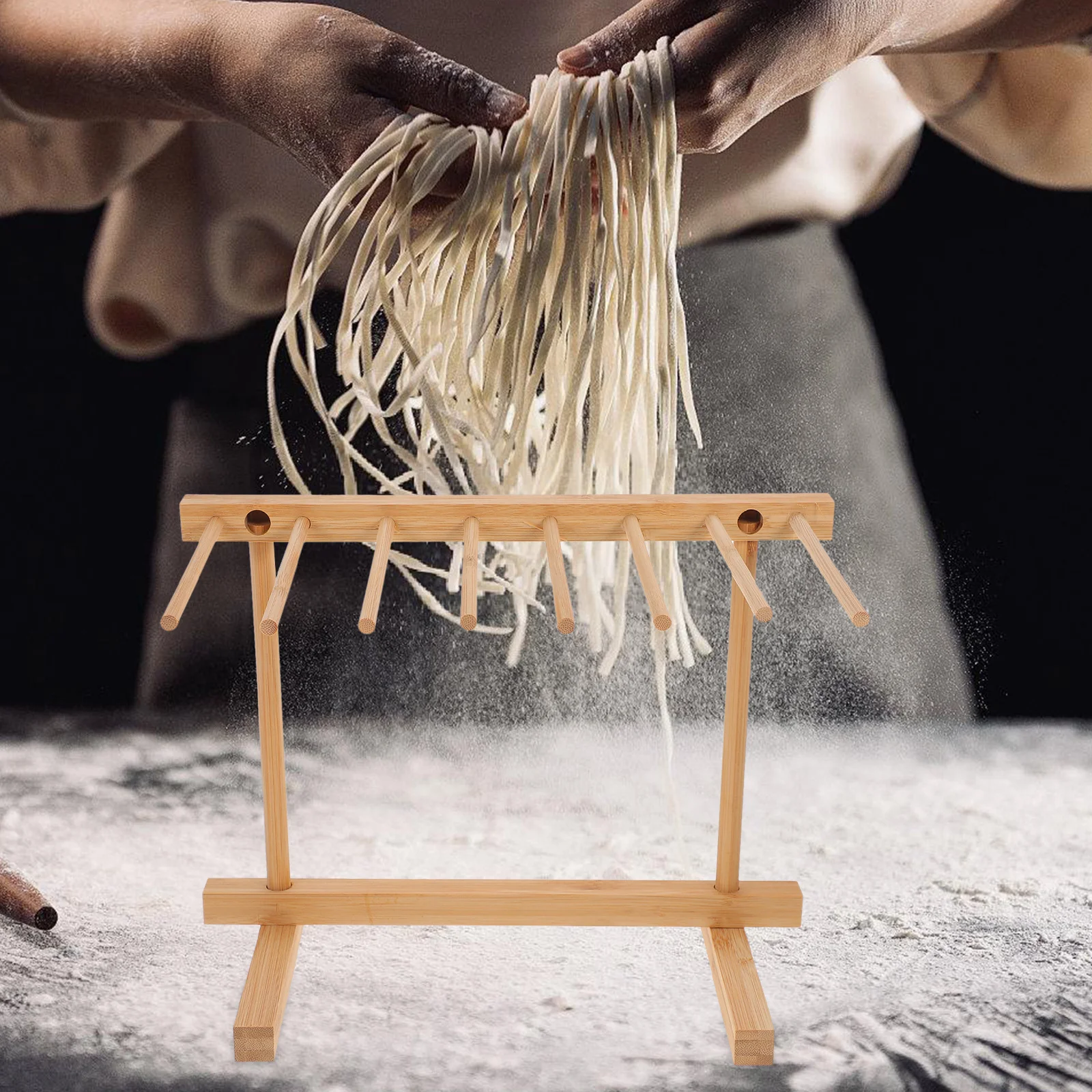 

Reusable Pasta Drying Rack Stand Compact Design for Home Kitchen Easy to Clean Wooden Noodle Drying Shelf Hanging Pasta Rack