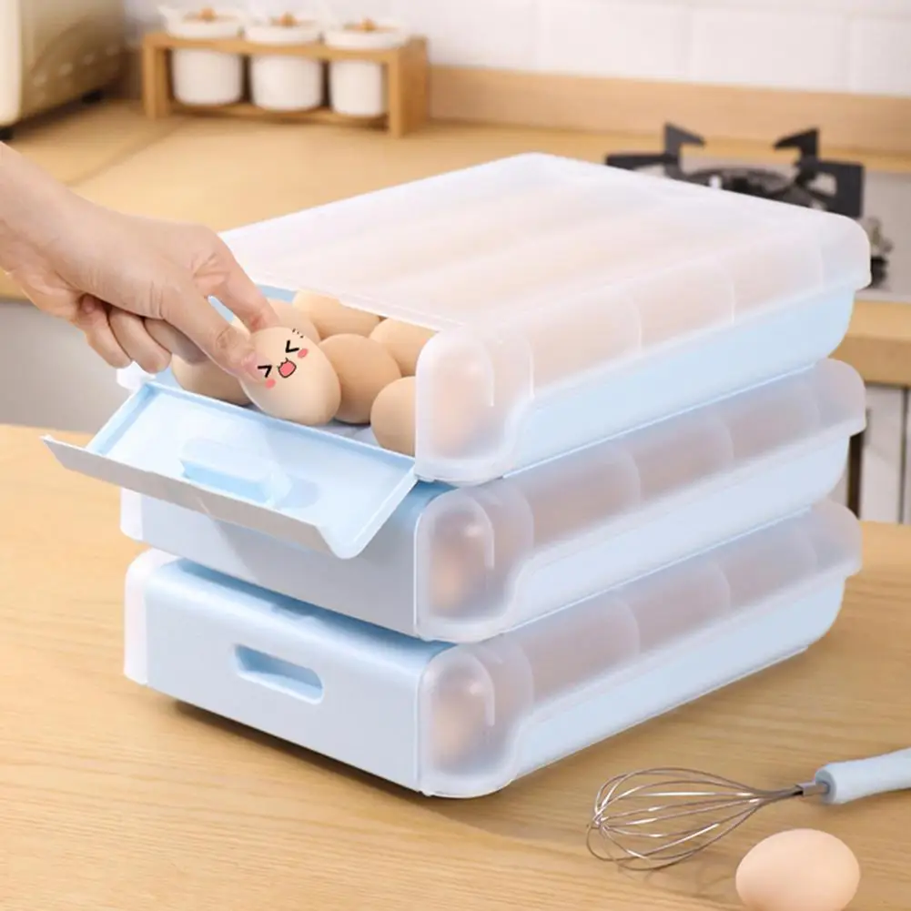 Egg container Automatic Rolling Egg Storage Box Translucent Plastic Deeper Grooves Unique Egg Tray for Fridge egg box