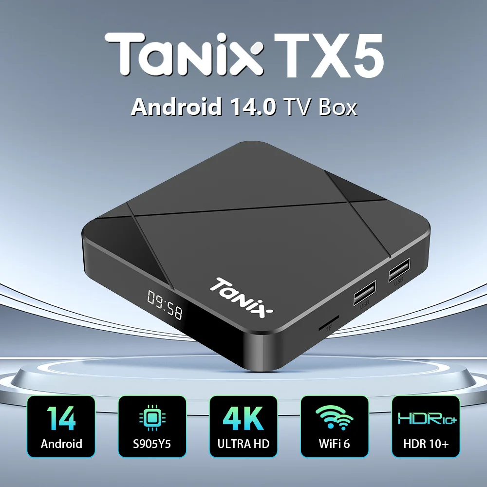 

ТВ-приставка Tanix TX5 на Amlogic S905Y5, 4 ГБ ОЗУ, 32/64 ГБ ПЗУ, Android 14, Wi-Fi 6, двухдиапазонный Wi-Fi 2.4G и 5G, HDR, 4K, медиаплеер для потокового вещания