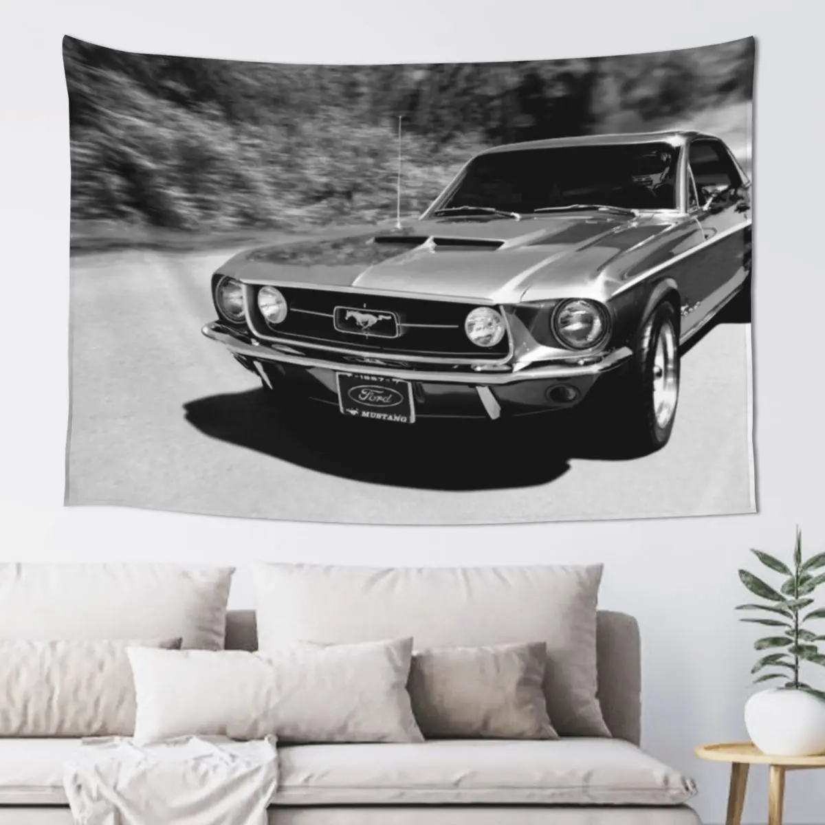 

1967 Ford Mustang B/W Tapestry Room Decorations Aesthetic House Decor Wallpaper Tapestry