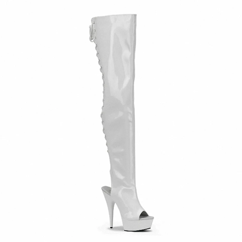 

New fashionable 15cm high heel boots pole dance shoes catwalk model car model performance patent leather high boots