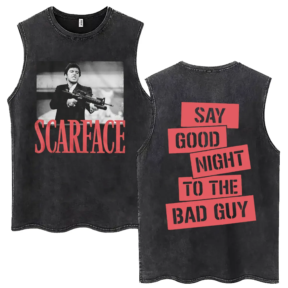 Classic Gangsters Movie Scarface Vintage Washed Tank Tops Tony Montana Al Pacino Sleeveless T-shirt Men Retro Gothic Rock Tshirt