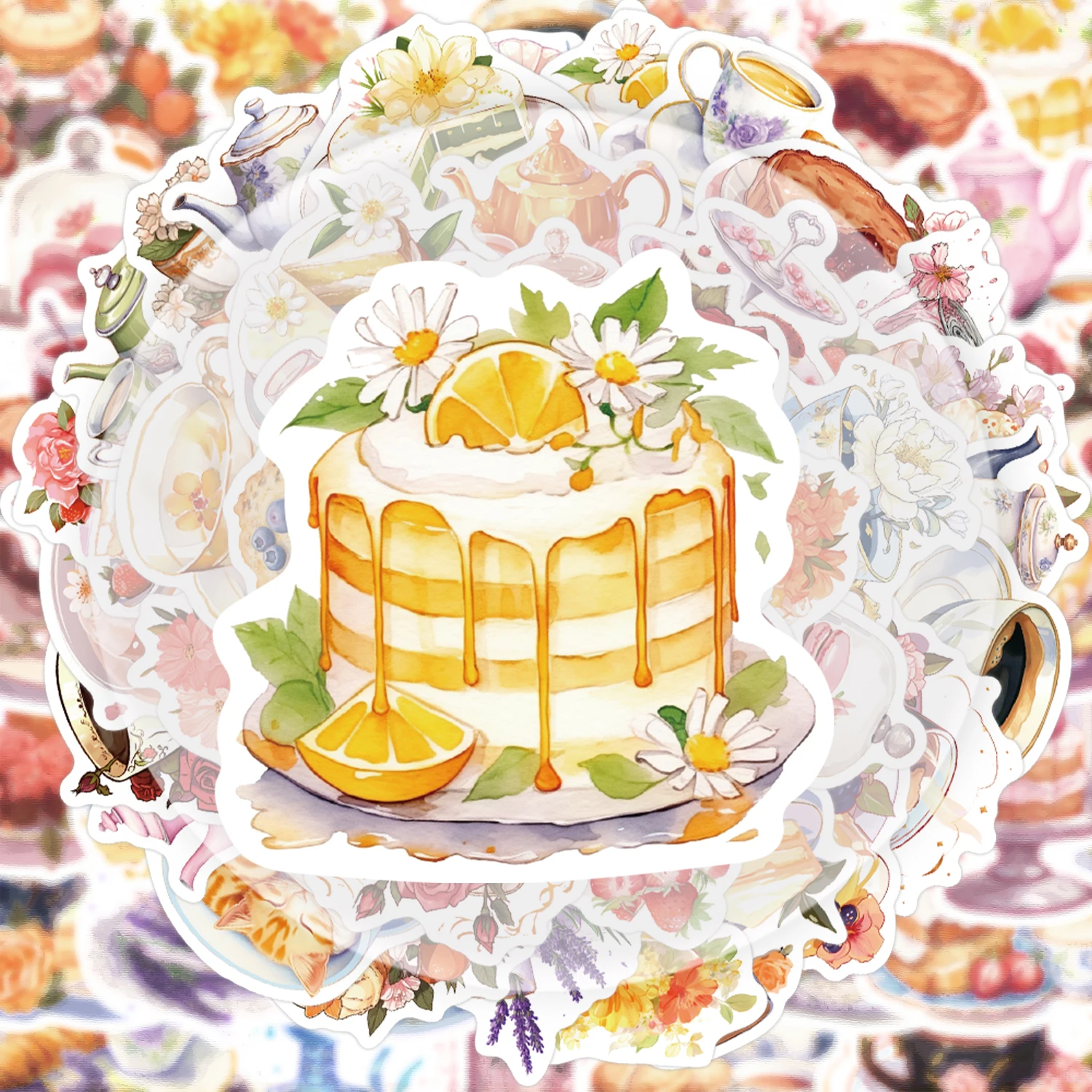 50 Pieces of Afternoon Tea Food Stickers, Suitable for Decorating Water Bottles, Laptops, Mobile Phones, Suitcases, Skateboards, Guitars, Gift Boxes, and Party Decorations