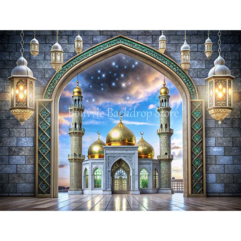 

Ramadan Kareem Theme Eid Mubarak Mosque Lights Islam Party Believer Kids Adults Portrait Photocall Photography Background Decor