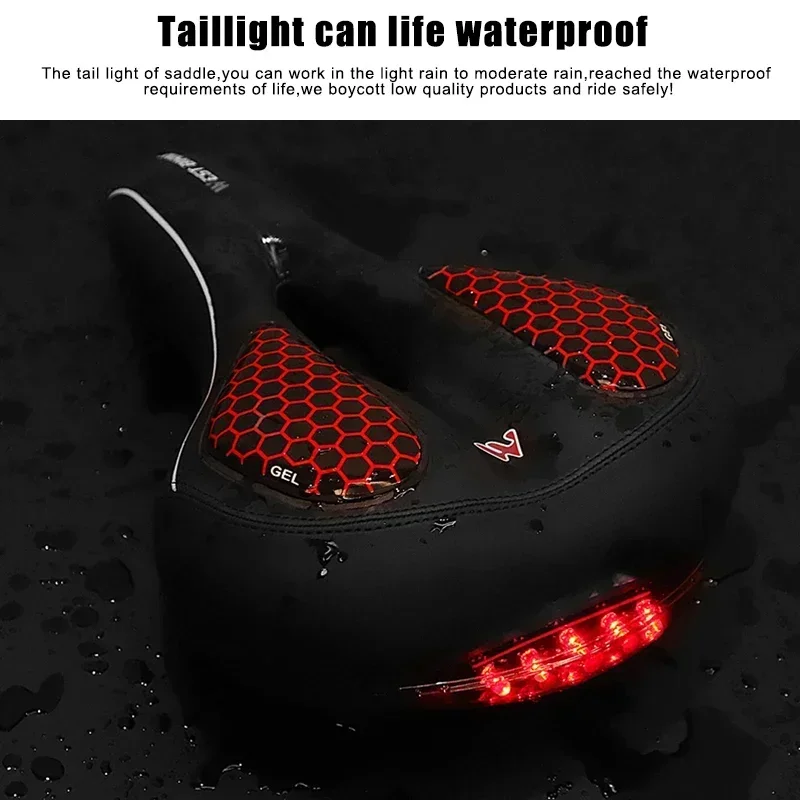 

WEST BIKING Thickened Silicone Cozy Ride Waterproof Leather MTB Road Bike Seat One-piece Design With Tail Light Bicycle Saddle