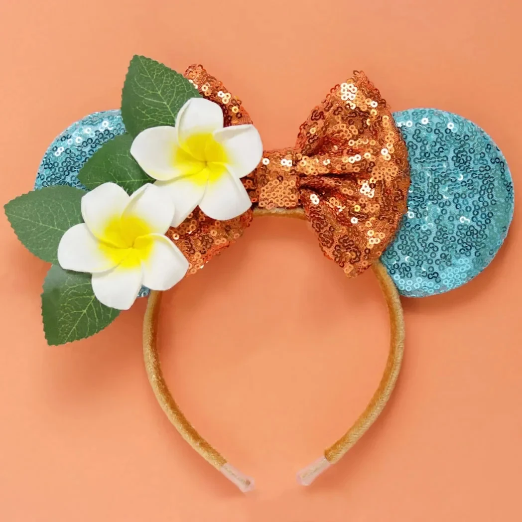 Disney tureMouse-Bandeaux de sauna à oreilles Moana pour filles, serre-tête à hameçon pour enfants, nœud à paillettes pour femmes, accessoires pour