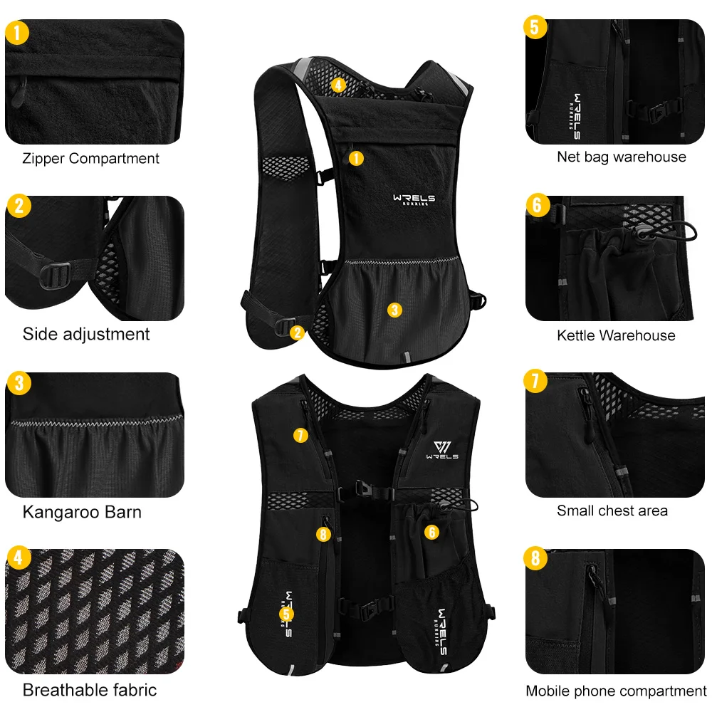 WRELS Hydration Backpack Lightweight Hydration Pack Water Backpack for Marathon Running Backpack Water Bottle Breathable Sports