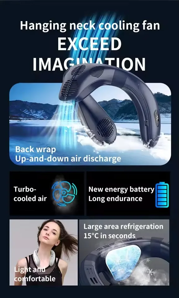 5200mAh Rechargeable Neck Fan with LED Display, USB-C, 3 Speeds, Quiet for Men Women Outdoor Travel