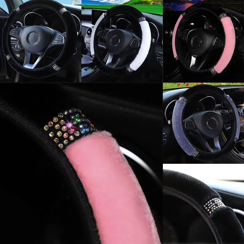 

Universal 37-38cm Soft Plush Rhinestone Car Steering Wheel Cover Interior Parts Accessories Steering-Cover Protector Decoration