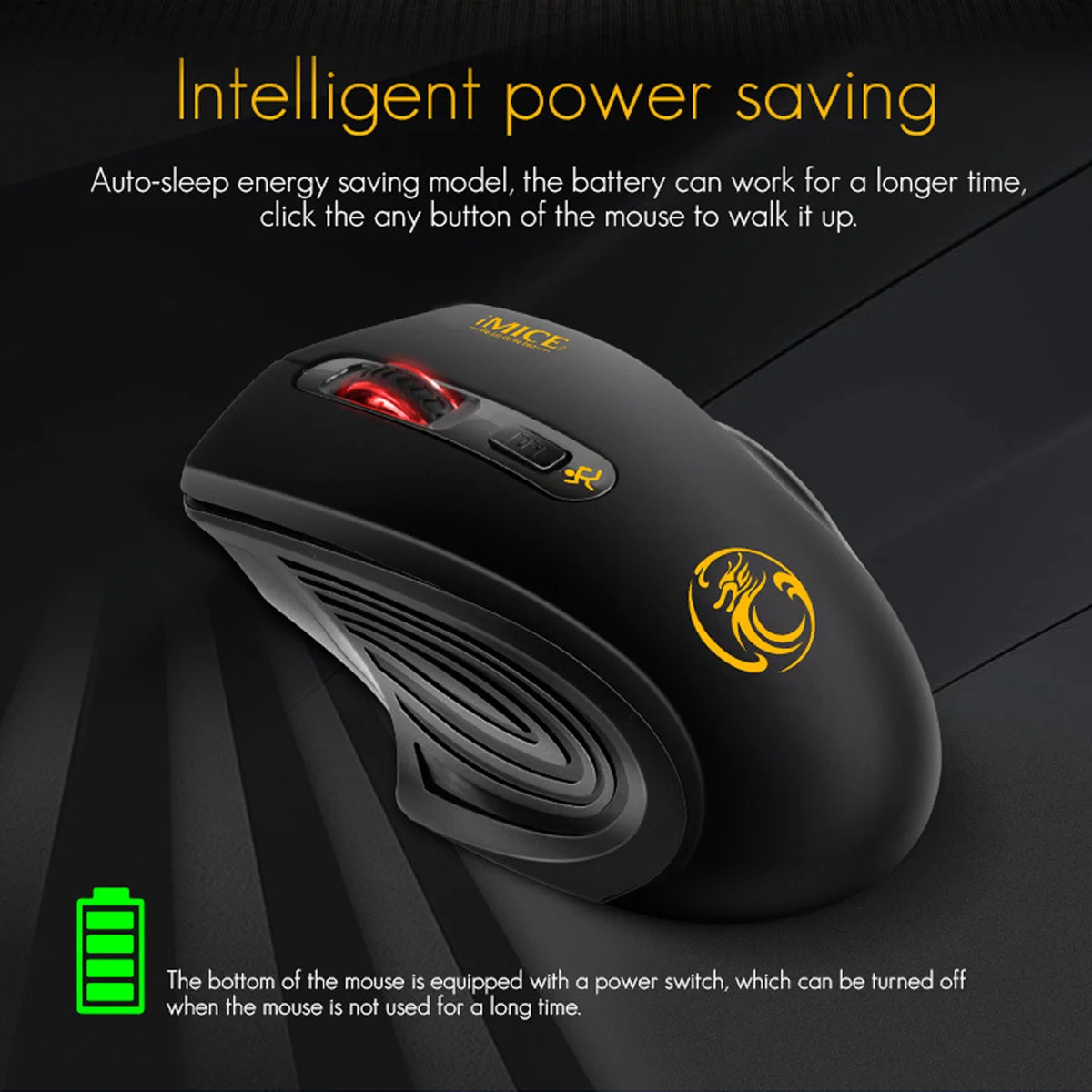 IMICE G-1800 2.4G USB Black Wireless Mouse Business Office  4 Button Gaming Mouse Sound off Adjustable Sensitivity