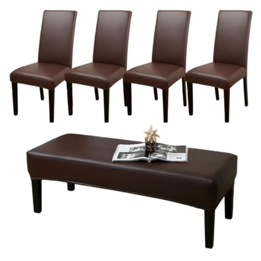 

4 PCS PU Waterproof Dining Room Chair Covers with Bench Chair Cover Stretch Dining Chair Covers Washable Parsons Chair Slipcove