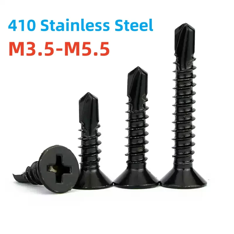 M3.5 M4.2 M4.8 M5.5 Black 410 Stainless Steel Flat Head Phillips Self Drilling Screw Cross Countersunk Head Self Tapping Screws