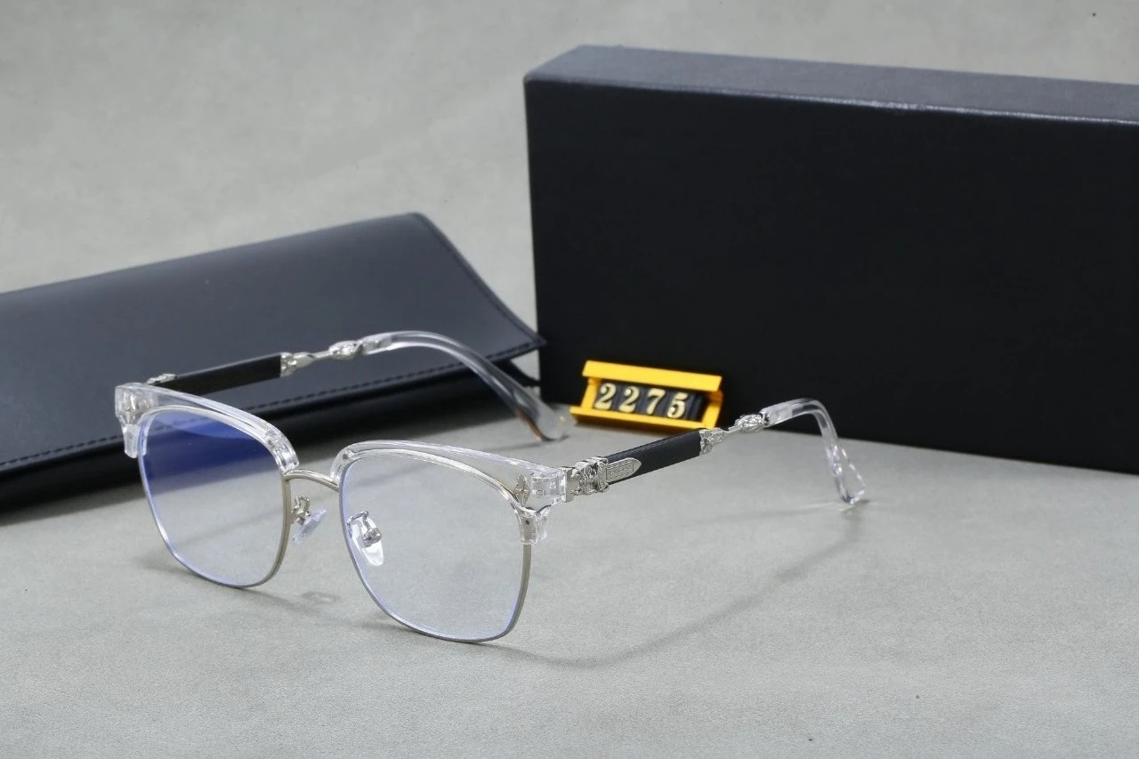 

2025 Luxury Clear Frame Eyeglasses with Blue Lenses & Floral Accent - Metal Decor & Leather Temple Tips with Premium Case