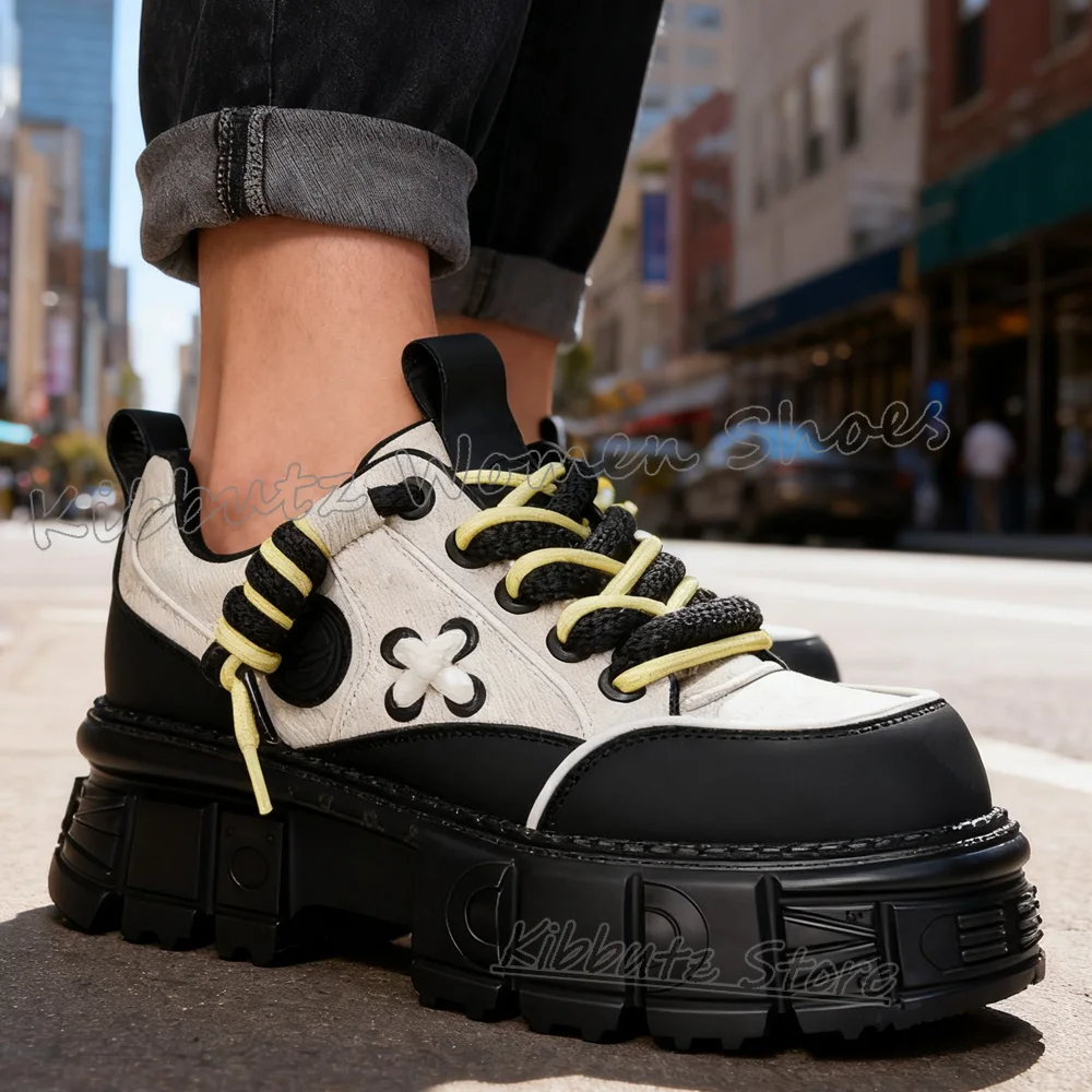 

Кроссовки в стиле панк на платформе с круглым носком и толстой подошвой, разноцветные, на шнуровке, в стиле рок, готика, темный стиль, женская обувь, модная, удобная, новейшая