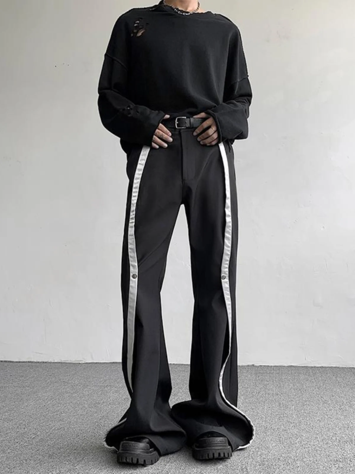 

American Sle Men's Casual Pants Metal Button Design Slim Fit Long Trousers Faionable Youthful Loose Leggings