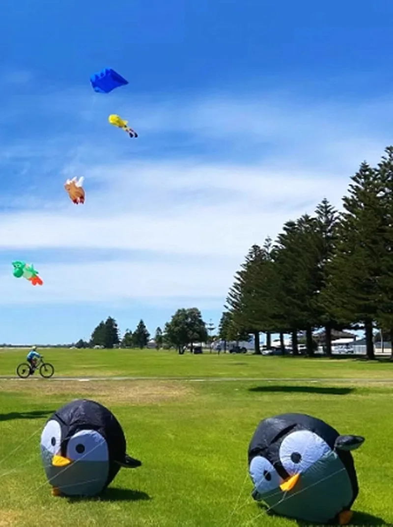 free shipping penguin kite can walk not flying inflatable kite trompo de madera peonzas con cuerda outdoor games vlieger fun koi