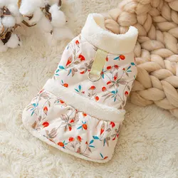 Winter Dog Clothes Teddy Flower Cotton Dress Thickened and Warm Puppy Feet Coat Pet Fashion Cardigan XS-XL