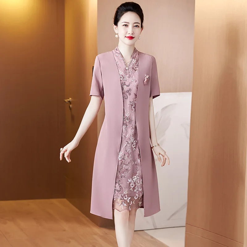 Yourqipao Summer New Women Wedding Mother Of The Bride Dres Fake Two-piece Cheongsams Bridal Guest Party Evening Dresses