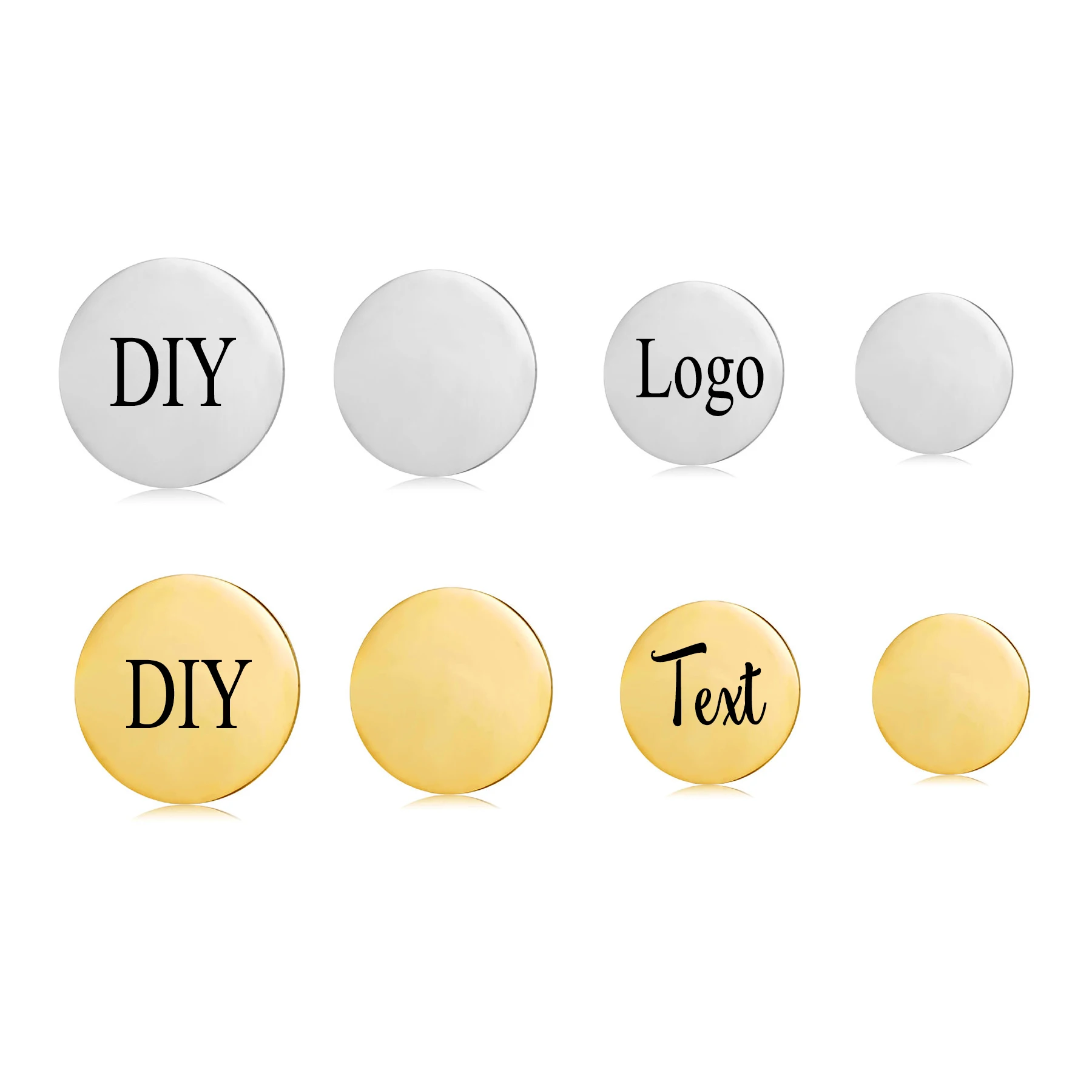 

10pcs Polished Stainless Steel Coin Laser Engraved Design Text Logo Disc Round Plate Circle Charm 15mm 18mm 20mm 25mm 30mm