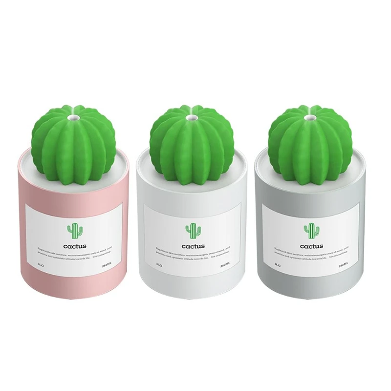 

HOT！-USB Air Humidifier Cactus Timing Aromatherapy Diffuser 280Ml Mist Maker Fogger Mini Roma Diffuser With Night Light