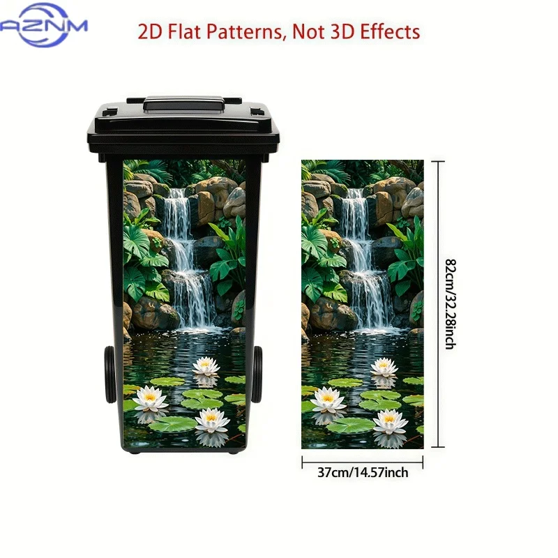 [2D Flat Printing]1pc Trash Can Sticker[Title Translated, Do Not Change] Lotus Pond Listening to Waterfall Sounds Theme Design