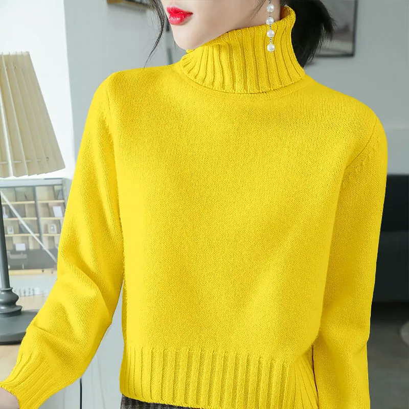 Fashion Turtleneck Knitted Solid Color All-match Sweater Women\'s Clothing 2022 Autumn New Casual Pullovers Loose Korean Tops