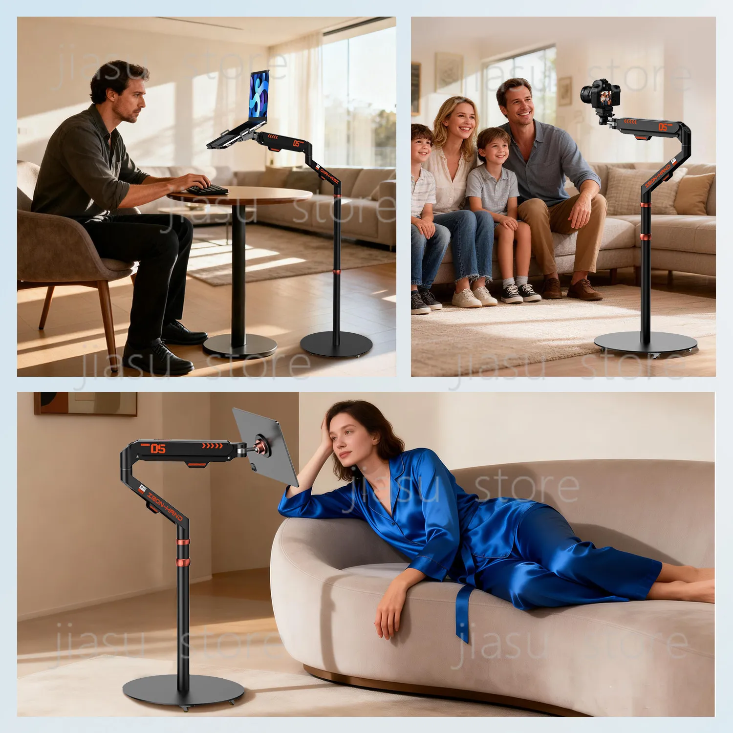 360° Rotate Pneumatic Cantilever Stand, Telescopic Magnetic Holder for Bed, Laptop and Camera