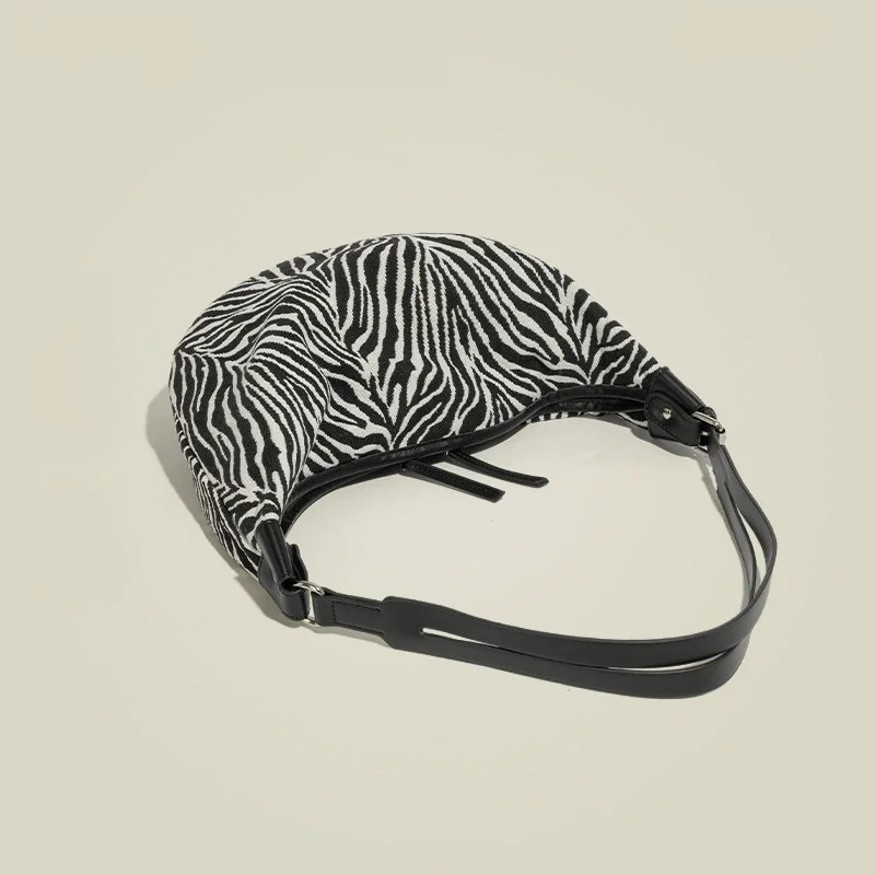 Fashion Retro Girl Crossbody Bag Casual Comfortable Black White Zebra Print Minimalist Sporty Campus Youth Soft Dumpling Wrap