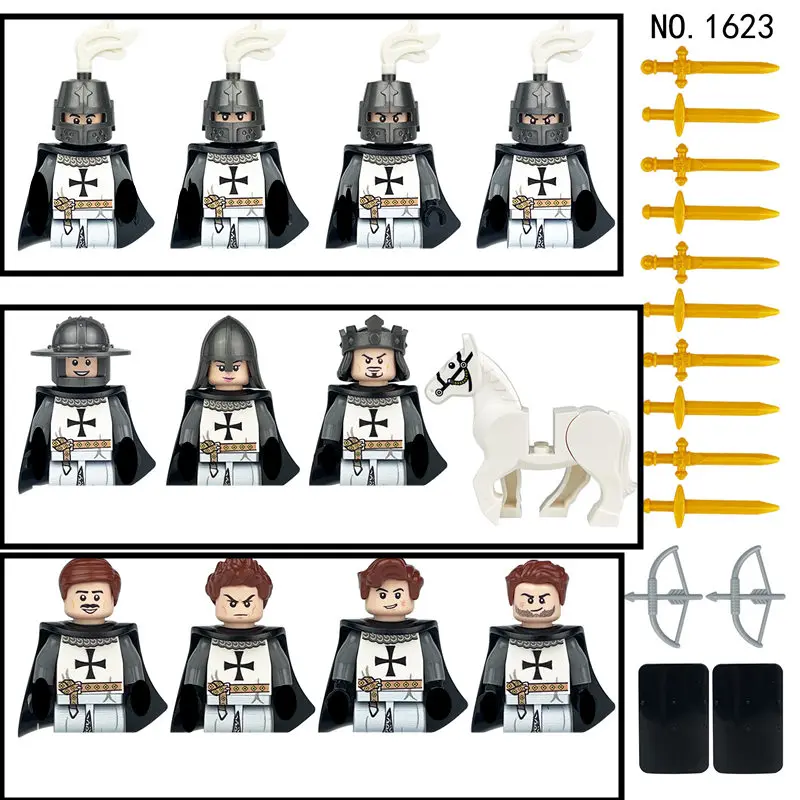 Medieval Warfare Soldado Romano Blocos de Construção Boneca, Cavaleiro do Templo, Acessórios Dourados, Mini Figuras de Ação para Crianças, Modelo Brinquedos