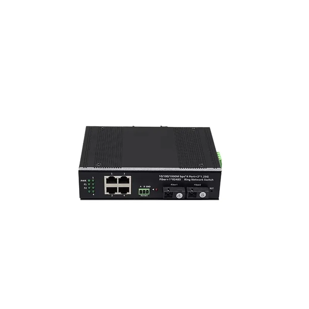 Industrial Gigabit Ethernet Switch 4 Port + 2 SC Fiber, RS485 Ring Redundancy