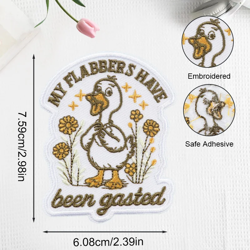 1Pc Iron-On Cute Duck And Goose Embroidery Patch Bird And Flower Design for Personalized Touch on Backpacks Hats Jeans And Bags