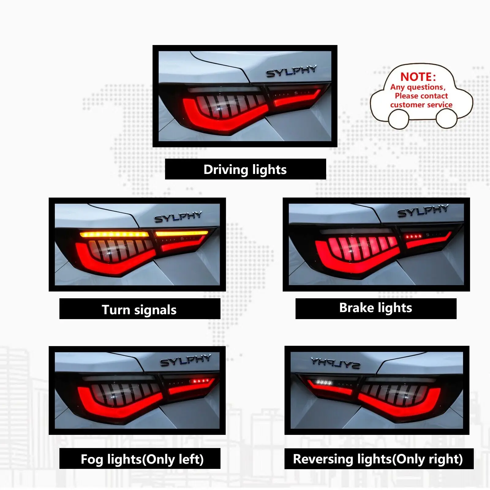 LED Tail Lights For Nissan Sylphy/Sentra/Pulsar 2019 2020 2021Start-up Animation Assembly (Reverse Lamp on Passenger Side Only)