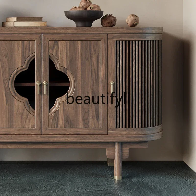 M178 New Chinese-style North American black walnut solid wood porch cabinet entry modern light luxury Song-style aesthetic furni